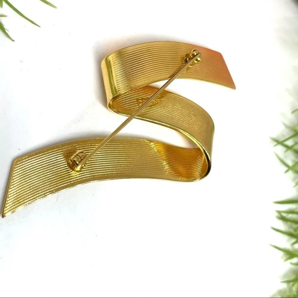 VINTAGE⚜️MONET Abstract Ribbon Golden Brooch